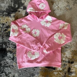 Pink Hoodie with White Floral Design